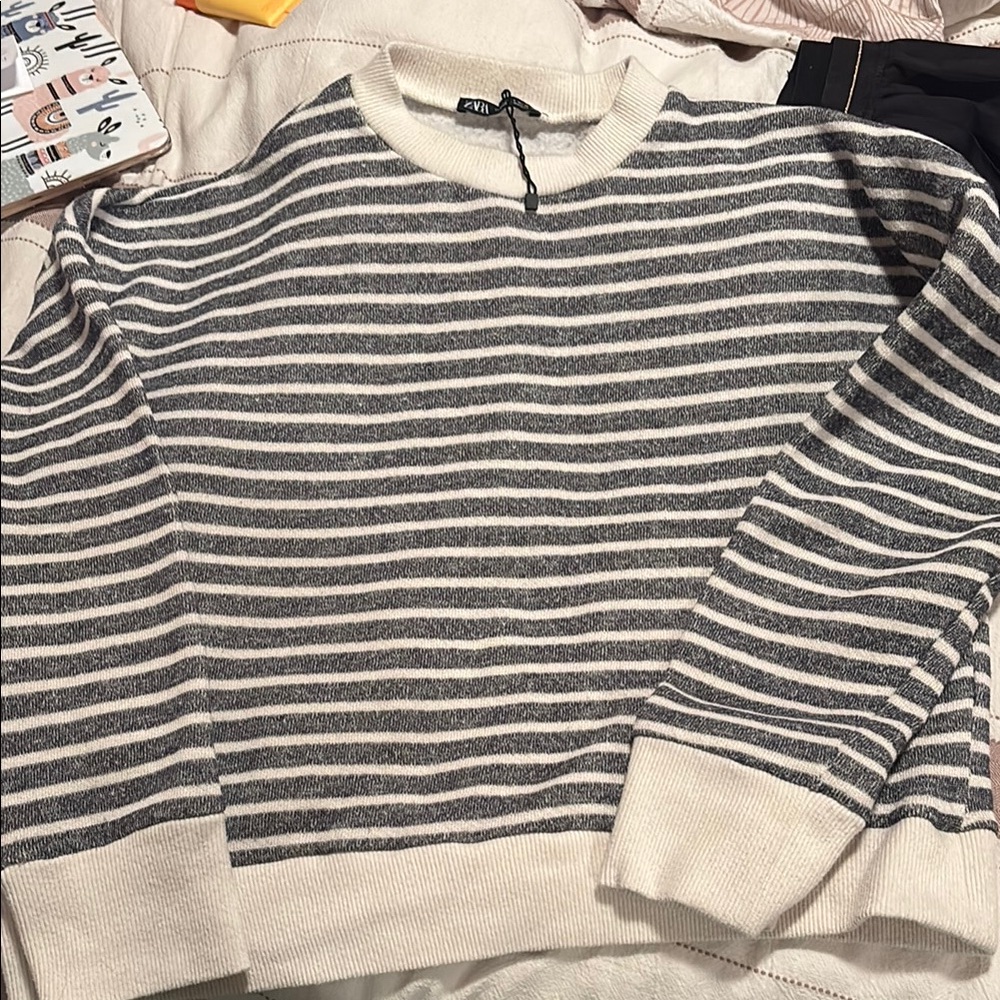 Zara Striped Navy and White Sweater
